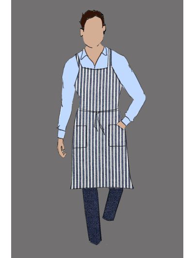 200103 - Navy/White Cottom Railroad Stripe Full Bistro Apron+H655